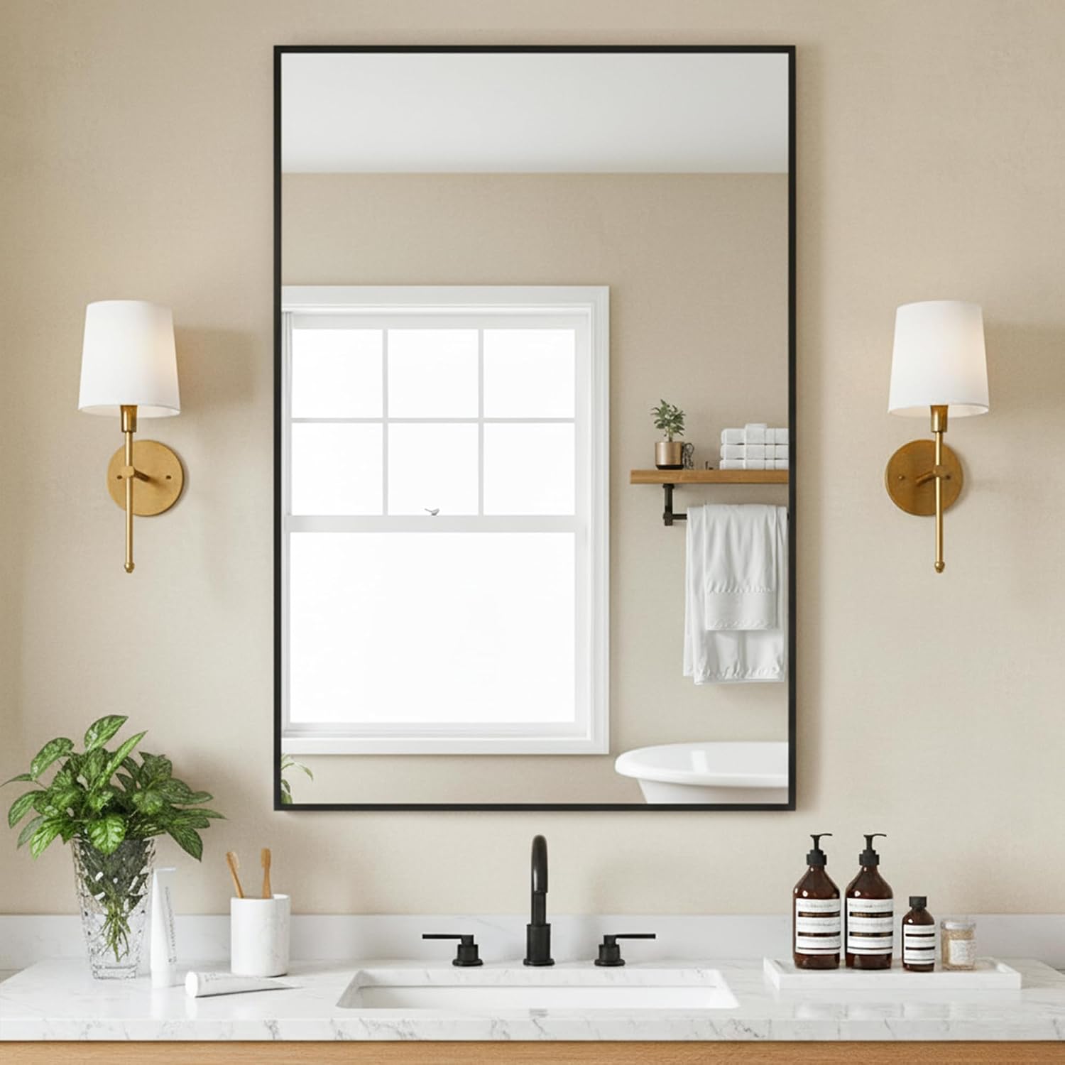 FICTOR Bathroom Vanity Mirror for Over Sink, 24 x 36, Black | Anti-Rust Frame, Shatterproof Tempered Glass, Vertical/Horizontal Wall Mounted Mirror for Bedroom, Entryway, Living Room